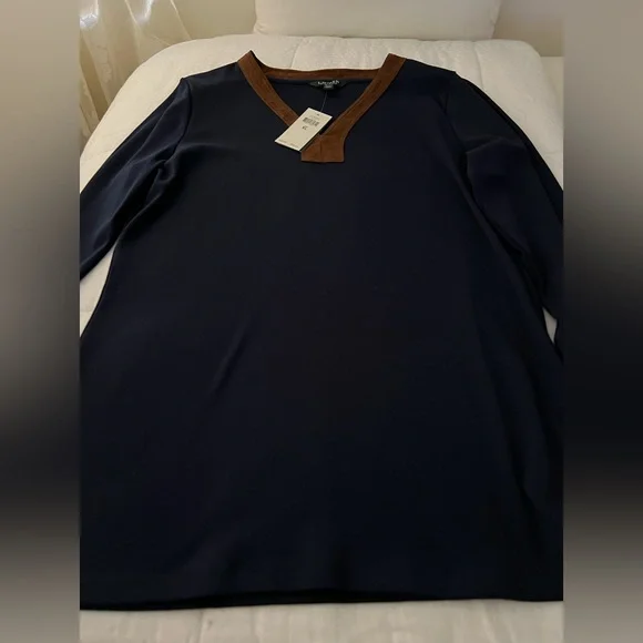 Lauren by Ralph Lauren tunic type shirt. Blue with faux suede trim.   Size XL - Picture 5 of 12